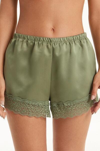 Green Lace And Satin Shorts, 5701_690V, large image number 1