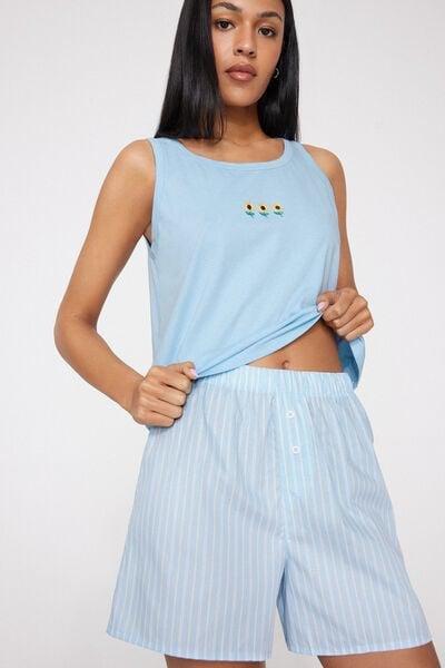Blue Elastic Waist Cotton Canvas Shorts, 5701_311Z, large image number 3