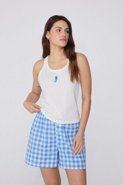 Blue Printed Canvas Shorts, , large image number 1