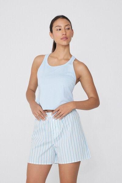 Blue Printed Canvas Shorts, 5701_596W, large image number 0