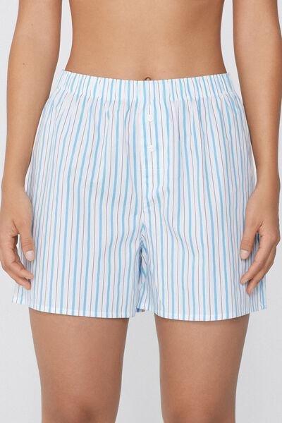 Blue Printed Canvas Shorts, 5701_596W, large image number 1