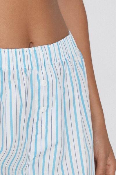 Blue Printed Canvas Shorts, 5701_596W, large image number 3
