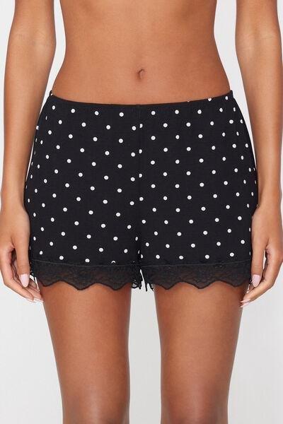 BLACK Printed Viscose and Lace Shorts, 5701_539Z, large image number 1