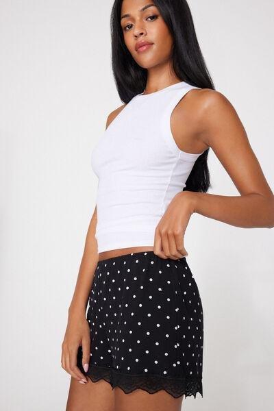 BLACK Printed Viscose and Lace Shorts, 5701_539Z, large image number 3