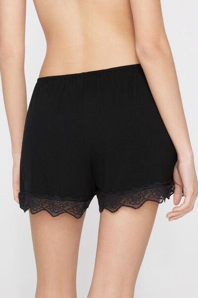 Black Viscose And Recycled Lace Shorts, Black, large image number 2