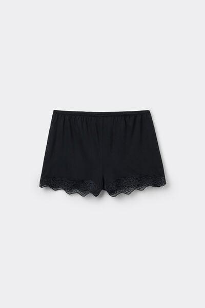 Black Viscose And Recycled Lace Shorts, Black, large image number 4