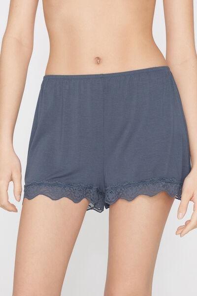 Blue Viscose And Recycled Lace Shorts, 5701_213Z, large image number 4