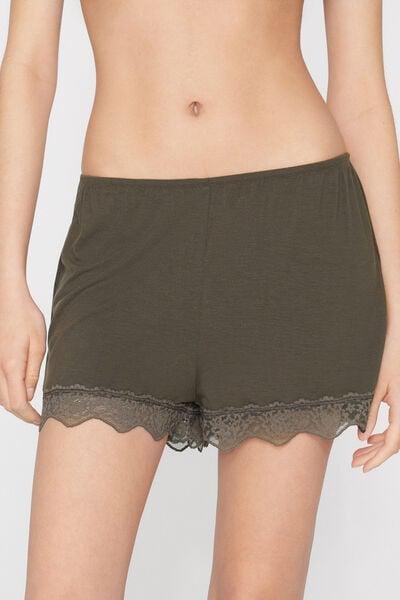Green Viscose And Recycled Lace Shorts, 5701_226Z, large image number 1