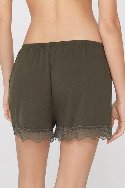 Green Viscose And Recycled Lace Shorts, 5701_226Z, large image number 2
