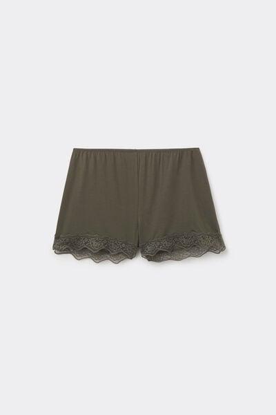 Green Viscose And Recycled Lace Shorts, 5701_226Z, large image number 4