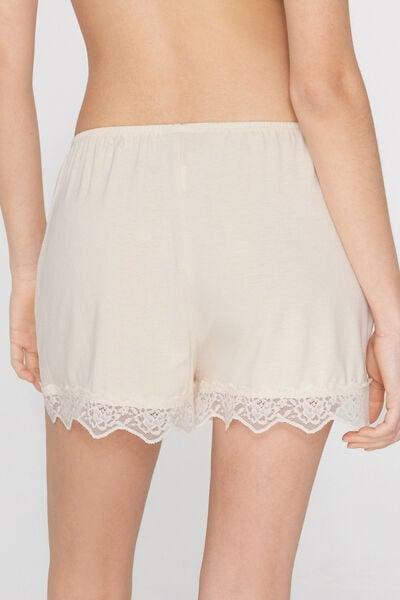 AVORIO CREMA DI LATTE Viscose and Recycled Lace Shorts, Ivory Cream, large image number 2