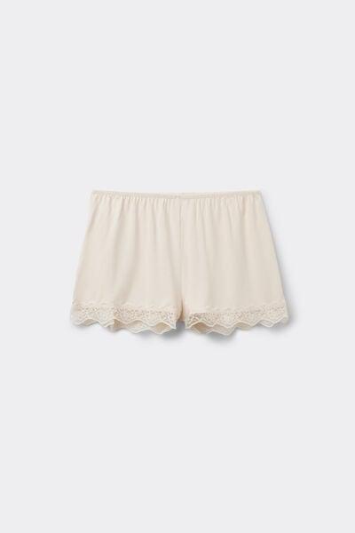 AVORIO CREMA DI LATTE Viscose and Recycled Lace Shorts, Ivory Cream, large image number 4