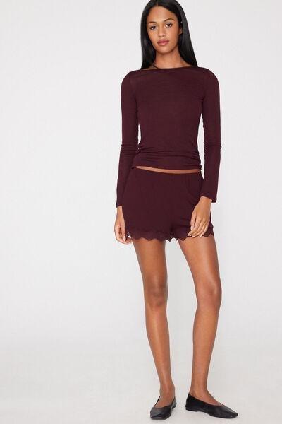 Brown Viscose And Recycled Lace Shorts, 5701_581Z, large image number 0