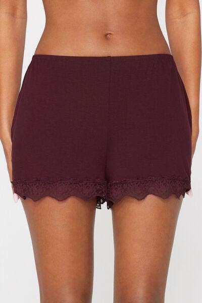 Brown Viscose And Recycled Lace Shorts, 5701_581Z, large image number 1