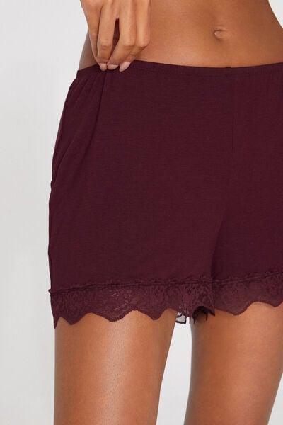 Brown Viscose And Recycled Lace Shorts, 5701_581Z, large image number 3