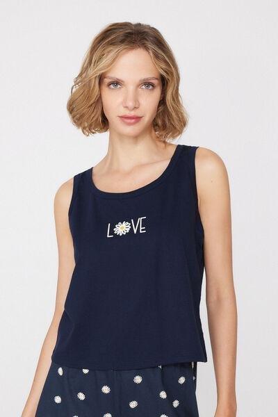 Navy Printed Wide Shoulder Straps Cotton Camisole, 5701_489Z, large image number 1