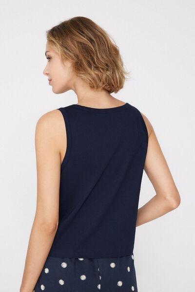 Navy Printed Wide Shoulder Straps Cotton Camisole, 5701_489Z, large image number 2
