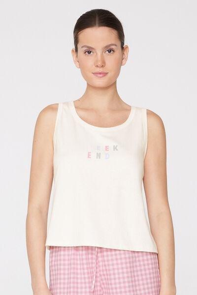 Cream Printed Wide Shoulder Straps Cotton Camisole, 5701_507Z, large image number 1