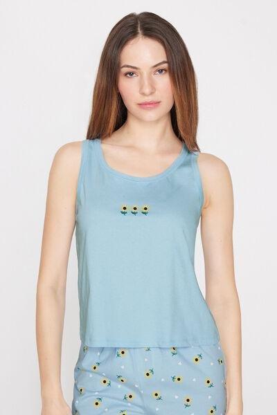 Blue Embroidered Cotton Camisole, 5701_313Z, large image number 1