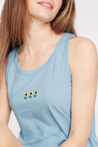Blue Embroidered Cotton Camisole, 5701_313Z, large image number 3