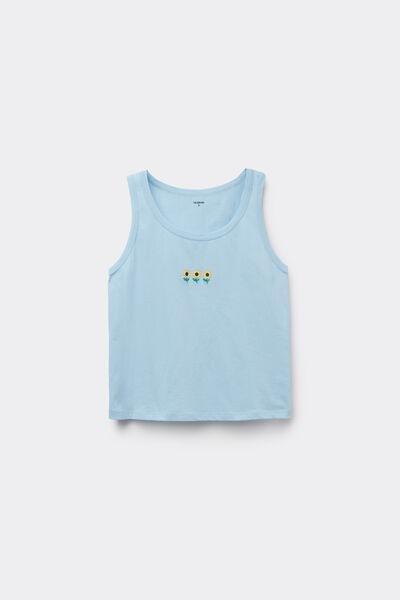 Blue Embroidered Cotton Camisole, 5701_313Z, large image number 4