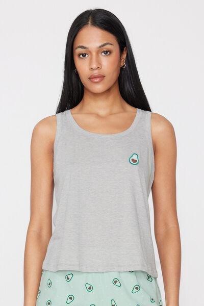 Grey Embroidered Cotton Camisole, 5701_333Z, large image number 1