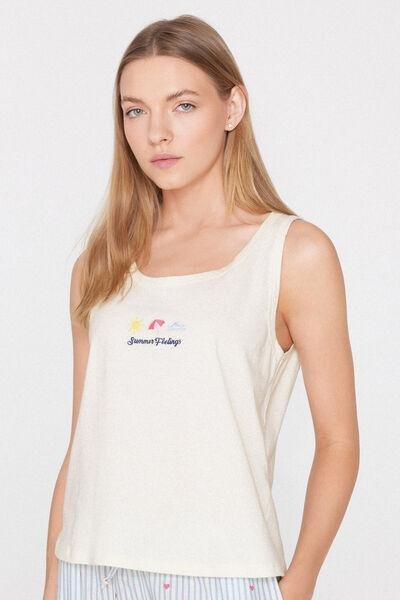 White Embroidered Cotton Camisole, 5701_336Z, large image number 1