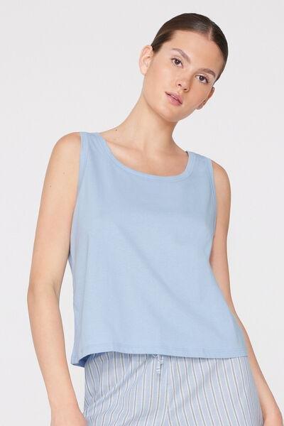 Blue Plain Colour Cotton Camisole, 5701_500Z, large image number 1