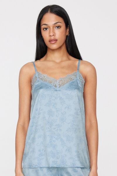 Pink Printed Narrow Shoulder Straps Satin Camisole, 5701_352Z, medium