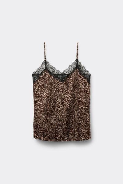 Brown Animal Print Satin And Lace Camisole, 5701_519Z, large image number 4