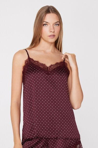 Black Polka Dot Print Satin And Lace Camisole, 5701_583Z, large image number 1