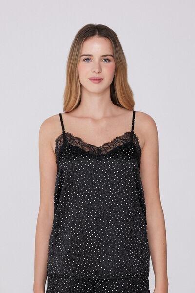 Black Printed Narrow Shoulder Straps Camisole, , large image number 0