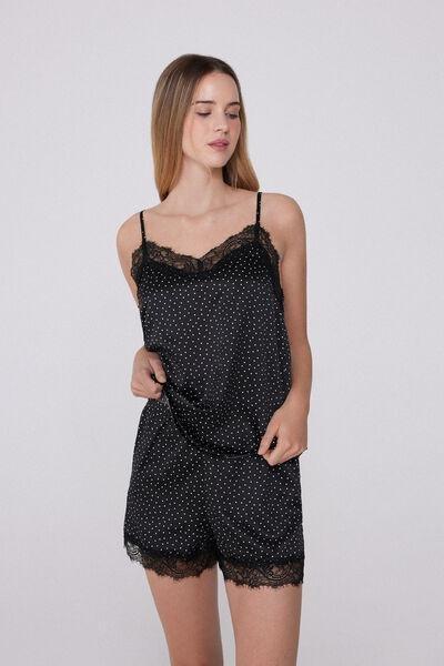 Black Printed Narrow Shoulder Straps Camisole, , large image number 1