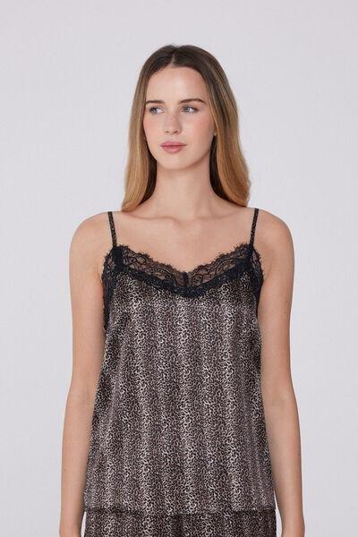 Black Animal Printed V-Neck Camisole, , medium