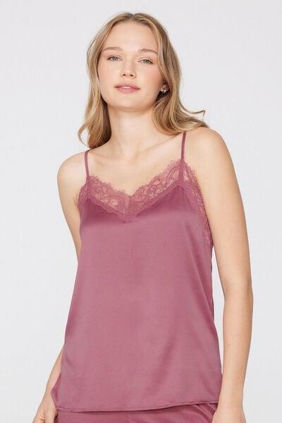 Pink Narrow Shoulder Straps Lace Camisole, 5701_179Z, medium