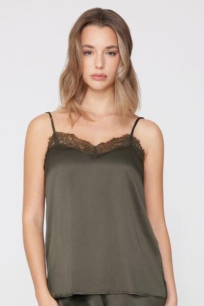 Green Narrow Shoulder Straps Lace Camisole, 5701_226Z, large image number 1