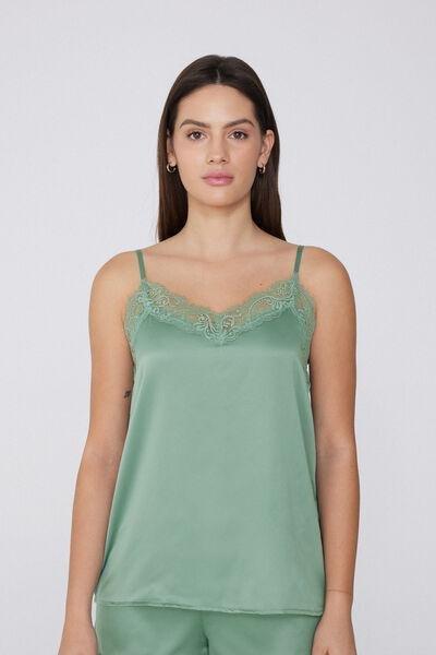 Green Narrow Shoulder Straps Camisole, 5701_321Y, large image number 1