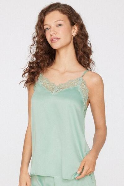 Green Narrow Shoulder Straps Satin Camisole, 5701_360Z, large image number 1