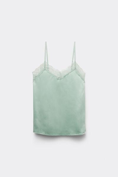 Green Narrow Shoulder Straps Satin Camisole, 5701_360Z, large image number 4