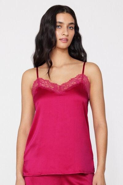 Pink Narrow Shoulder Straps Satin Camisole, 5701_472Z, medium