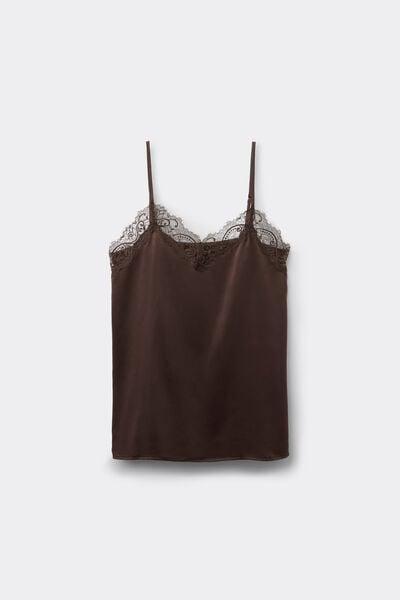 Brown Narrow Shoulder Straps Lace Camisole, 5701_495Z, large image number 4