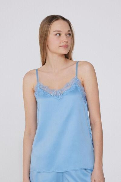 Blue Satin And Lace Camisole, , large image number 0
