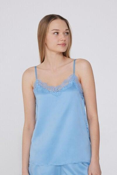Blue Satin And Lace Camisole, 5701_527Y, large image number 1