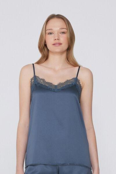 Blue Narrow Shoulder Straps Camisole, , large image number 0