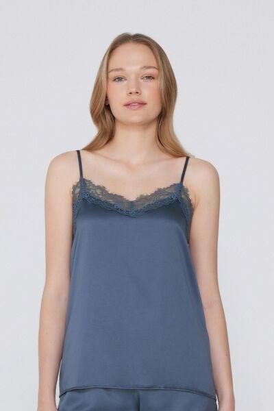 Blue Narrow Shoulder Straps Camisole, , large image number 0