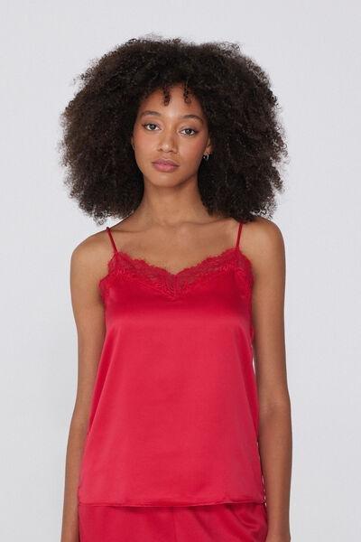 Red Narrow Shoulder Straps Camisole, , medium