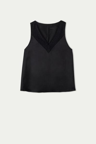 Black Satin And Lace Camisole, Black, large image number 4