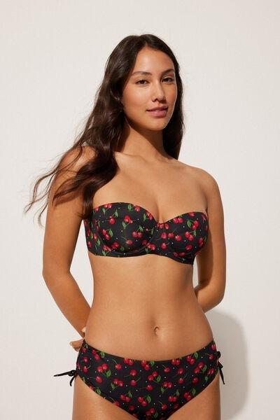 Black Cherry Print Bandeau Bikini Top, 5701_767Y, large image number 0