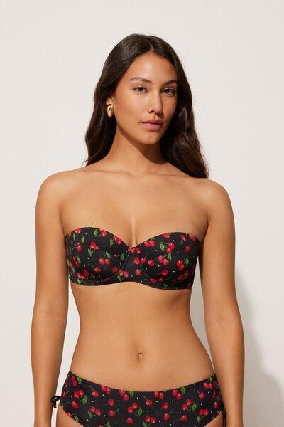 Black Cherry Print Bandeau Bikini Top, 5701_767Y, large image number 1