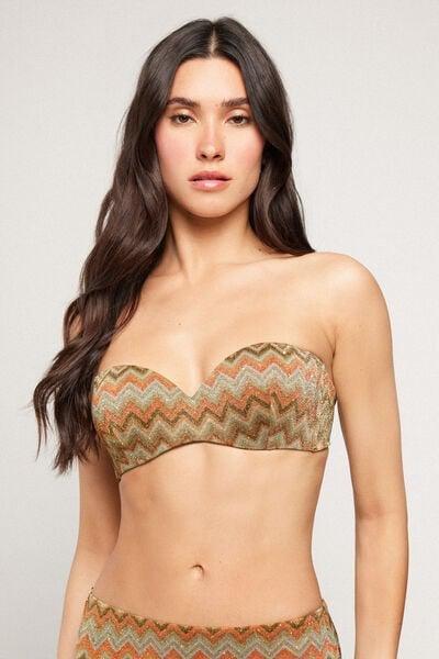 Brown Luxury Chevron Padded Bandeau Bikini Top, 5701_298Z, medium